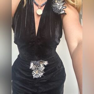 Samant Chauhan Black Velvet Jumpsuit with Embroidered Applique